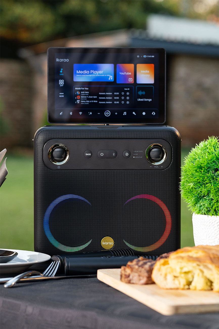 Front View of IKarao Portable Karaoke Machine Outdoors