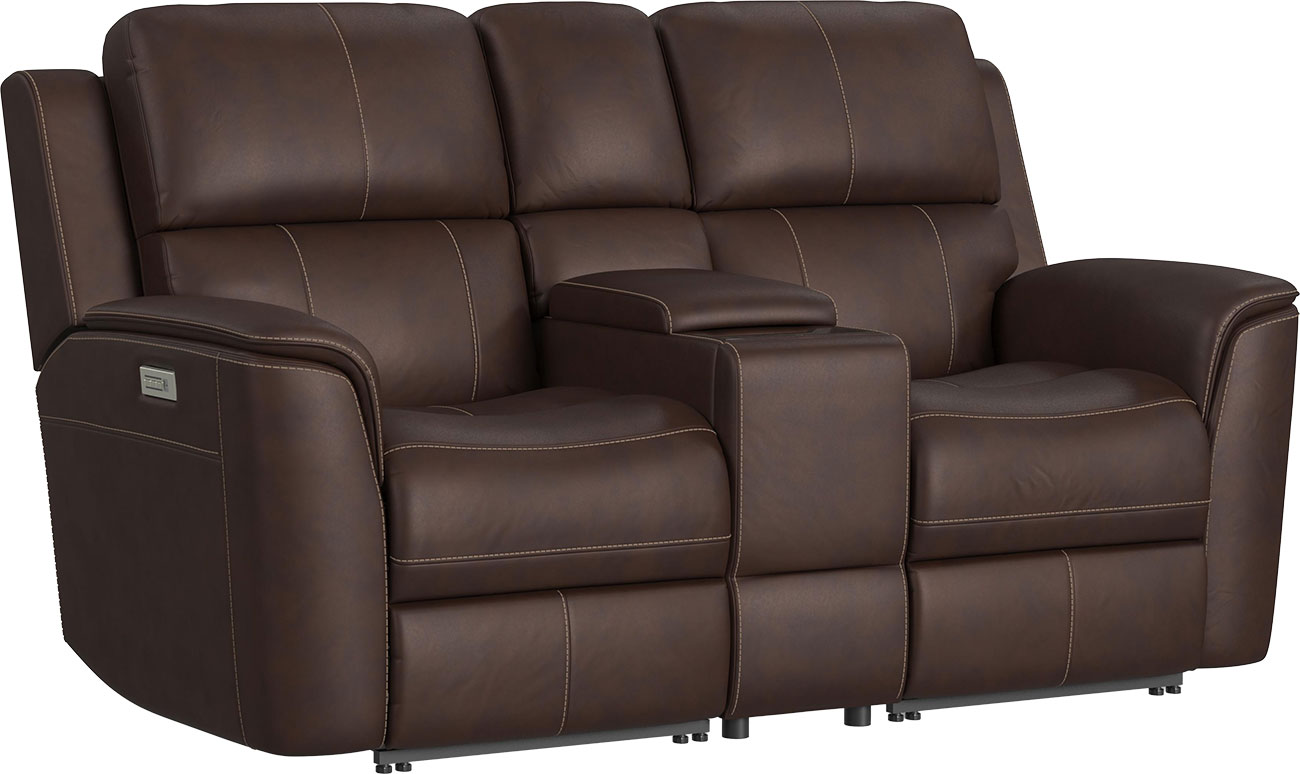 Angled view of Flexsteel Henry Power Reclining Loveseat  in Burnt Umber