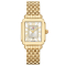 Michele Deco Madison Mid White Silver Sunray w/ Diamond Dial 18K Gold Bracelet Watch, 31mm