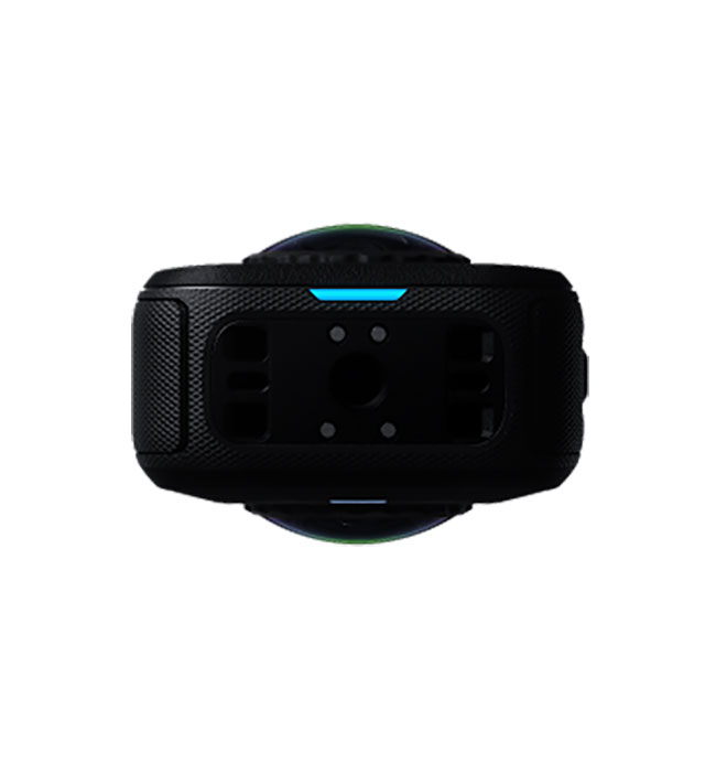 Bottom View Of The Insta360 X6 Action Camera In Black Finish With Side Buttons