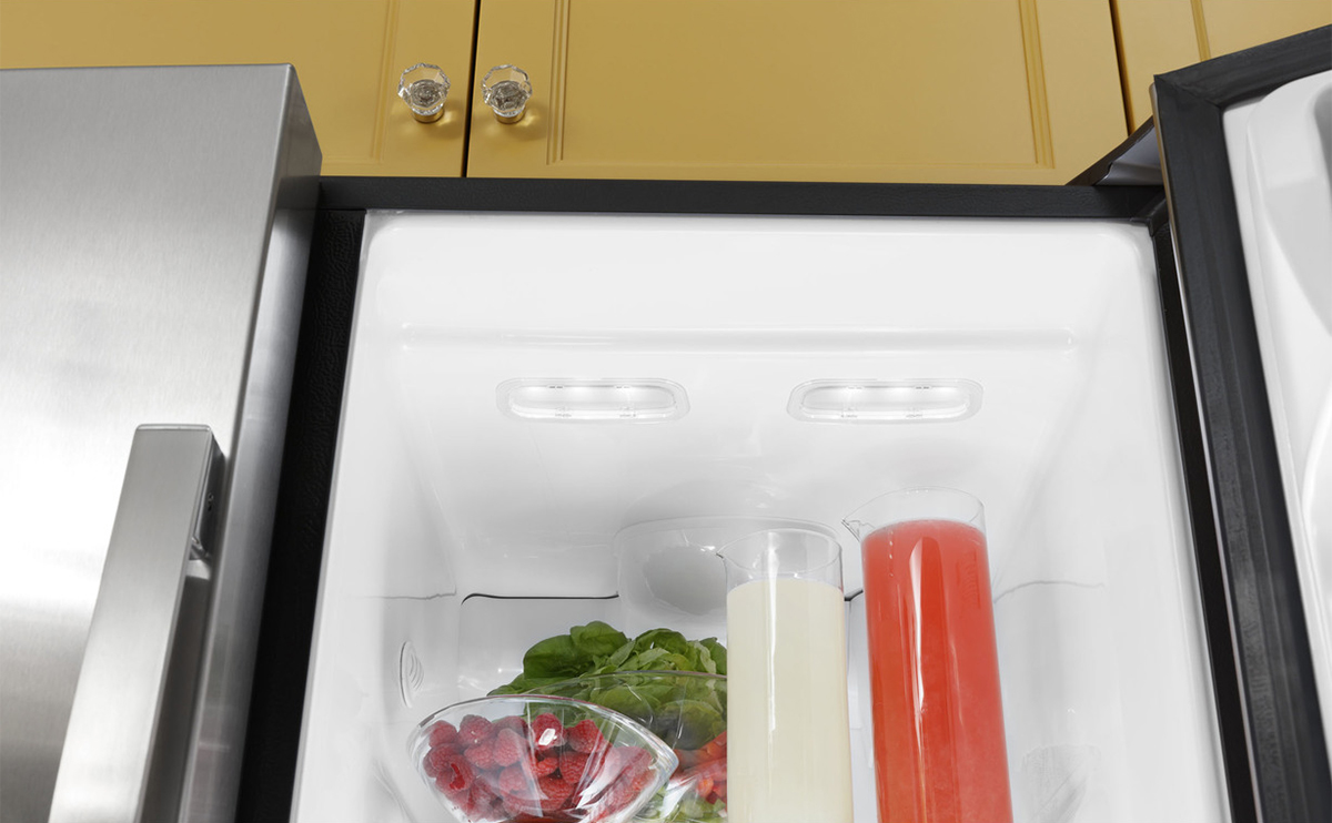 Low angle view of top of refrigerator section