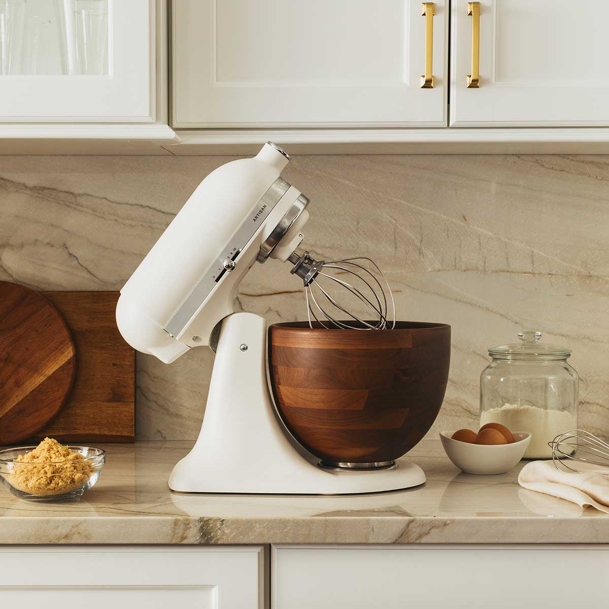 Side View LIfestyle of KitchenAid Stand Mixer with Head Tilted Up