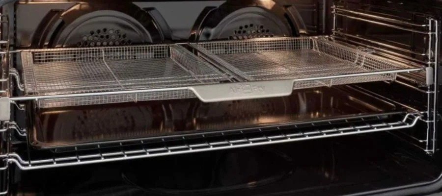 A view of the interior of the new Frigidaire gallery dual fuel oven. This pic showcases an air fryer tray