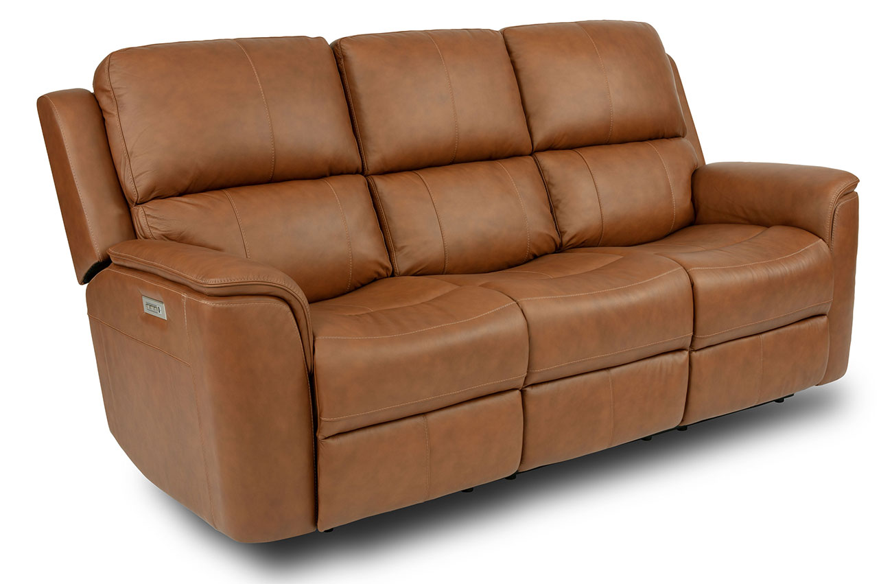 Angled Vew of the Flexsteel Henry Power Reclining Sofa With Power Headrests & Lumbar