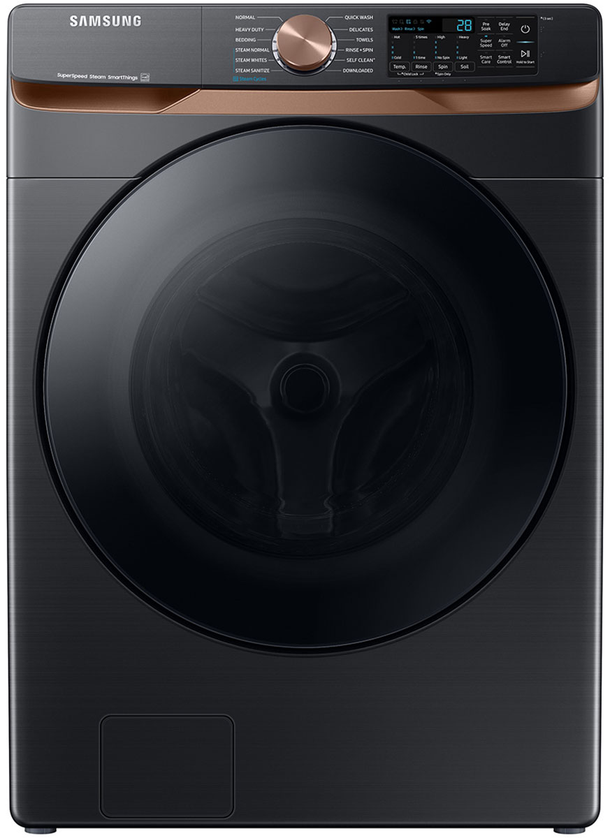Front view of Samsung ADA 5 Cu. Ft. Brushed Black Extra Large Capacity Smart Front Load Washer closed