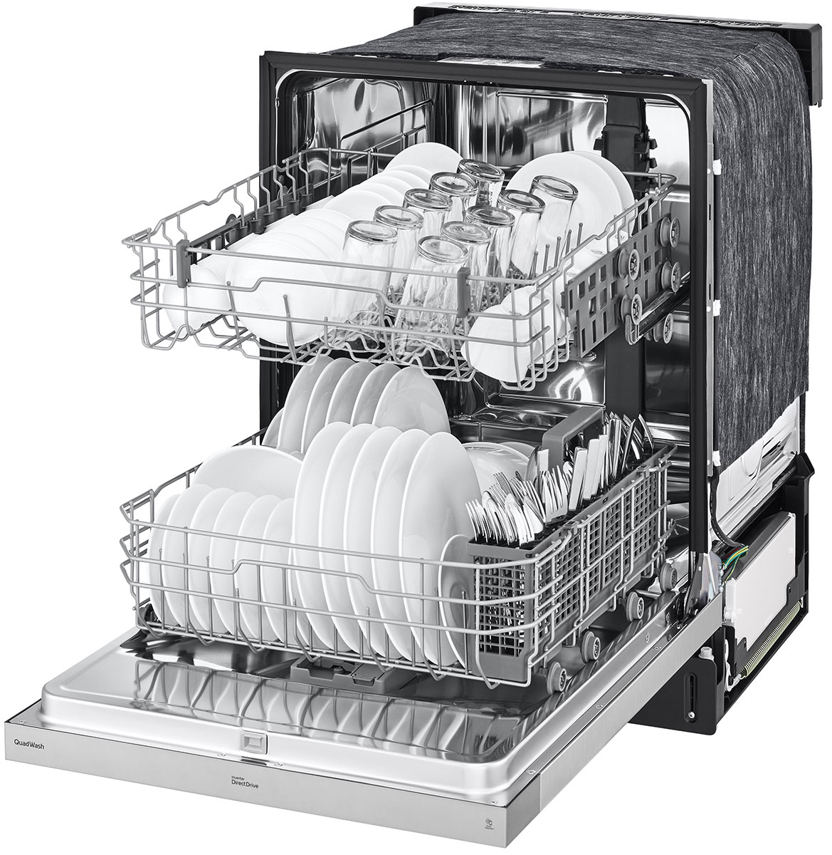 Stainless Steel LG Dishwasher Showing Full Dish Racks