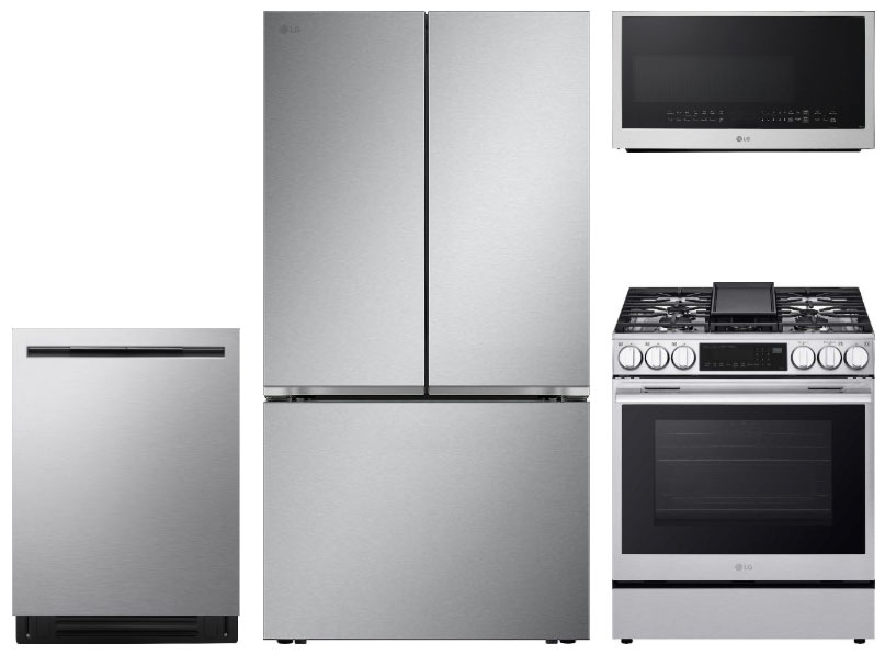 French Door Refrigerator, Gas Range, Over the Range Microwave and Dishwasher in Stainless Steel