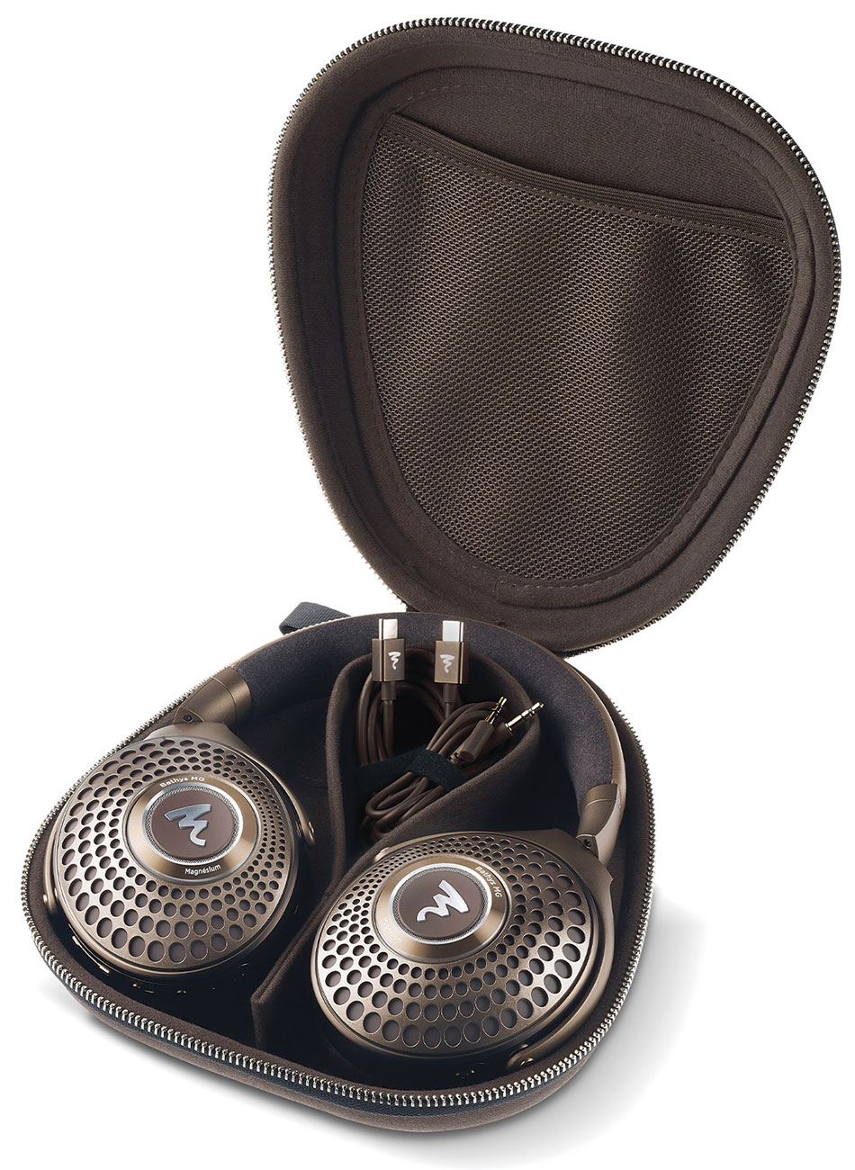 Top View of Focal Wireless ANC Over-Ear Headphones in Case with Accessories 