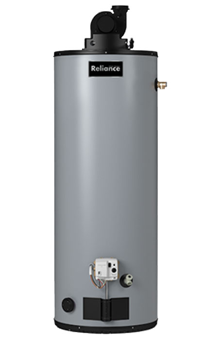 Front view of 50 gallon water heater