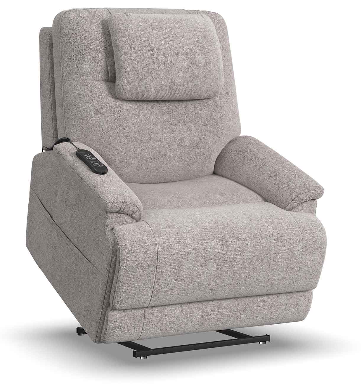 Angled view of Flexsteel Zecliner Petite Power Lift Recliner in Dove Finish