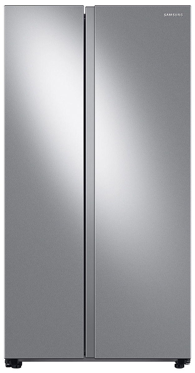 Front view of side by side smart refrigerator closed
