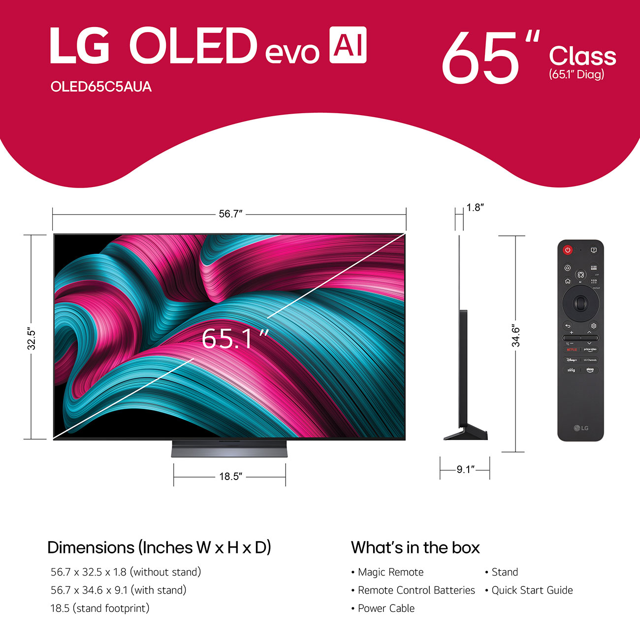 Front View of LG OLED 4K Smart TV Dimensions