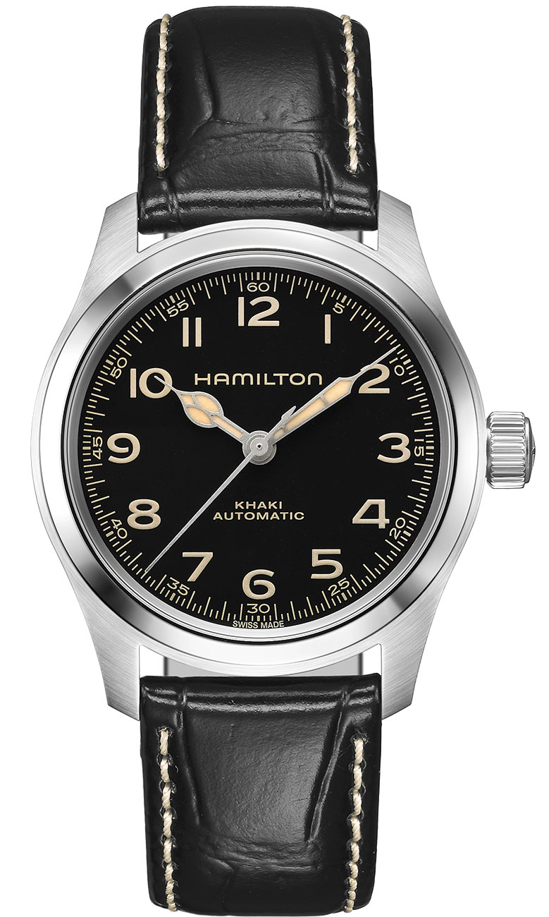 Khaki Field Murph Black Dial Leather Strap Watch - Front View