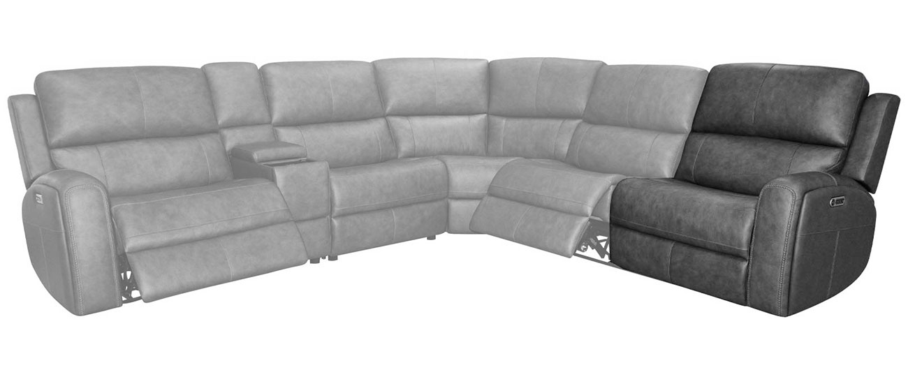 Flexsteel Linden RAF Power Recliner with Power Headrest and Lumbar in Charcoal Leather