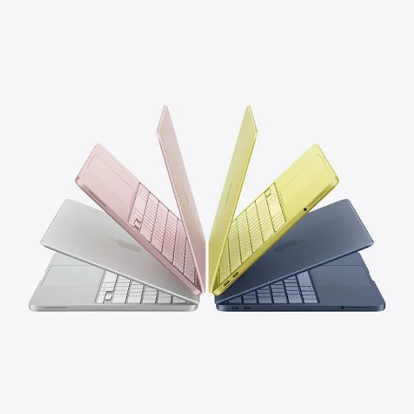 MacBook Neo in silver, Blush, Citrus and Indigo.