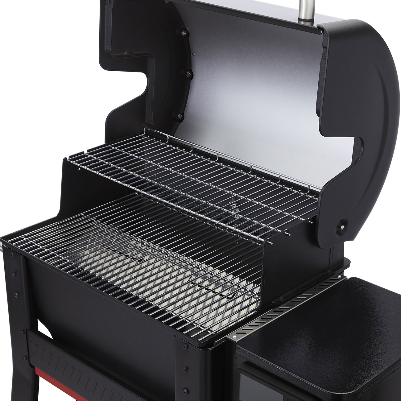 Angled Open View of Weber Searwood 600 Pellet Grill