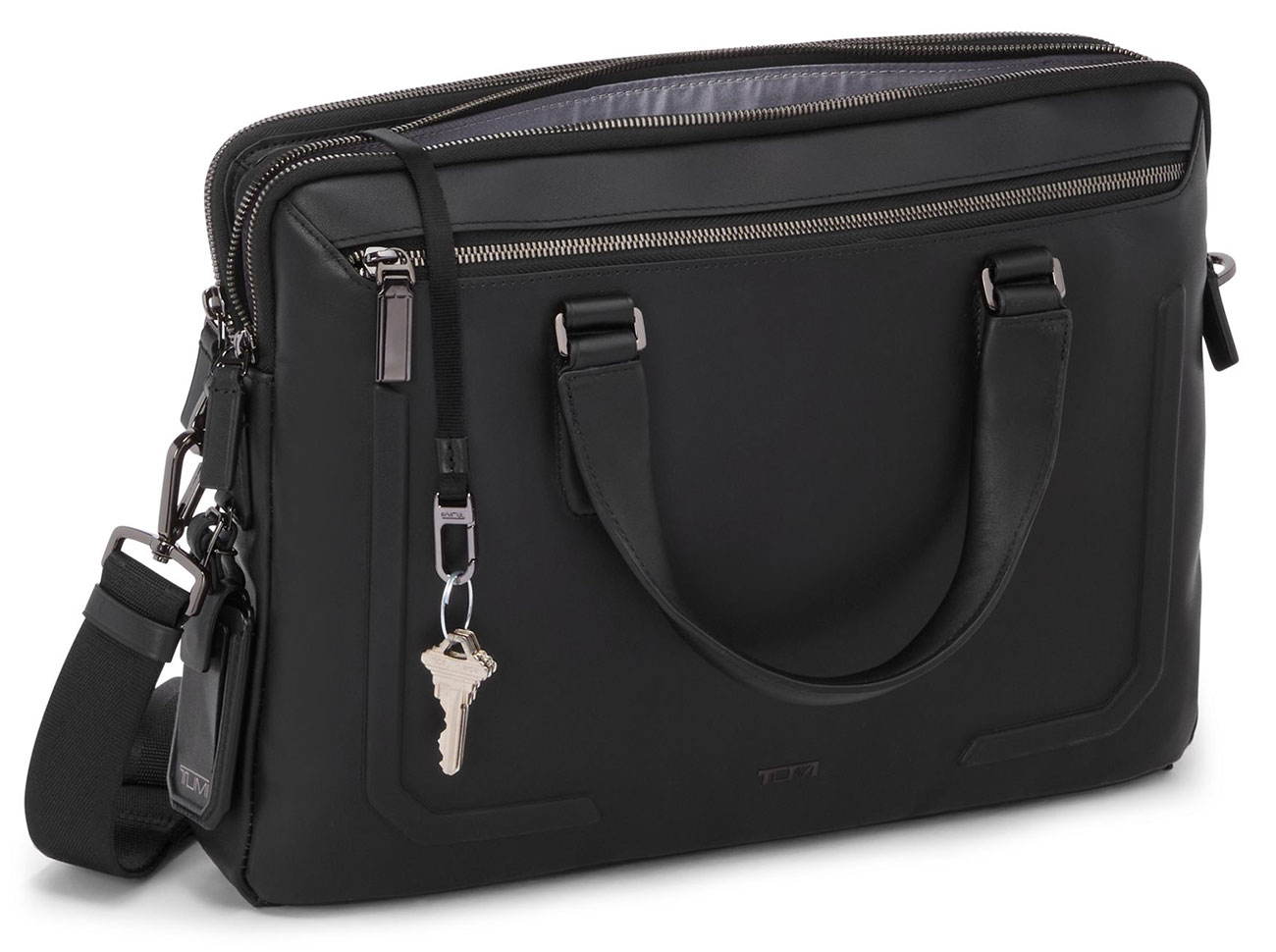 TUMI Harrison Sycamore Slim Brief with main compartment unzipped