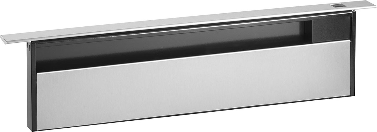 Right angle view of stainless steel downdraft