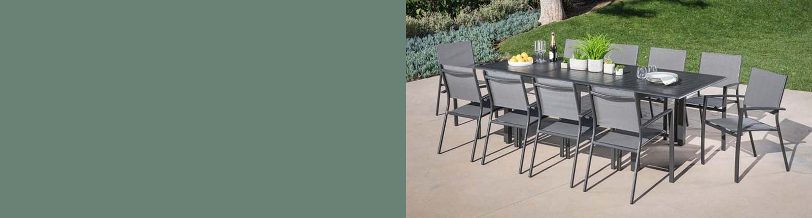 Lifestyle of patio with outdoor dining furniture