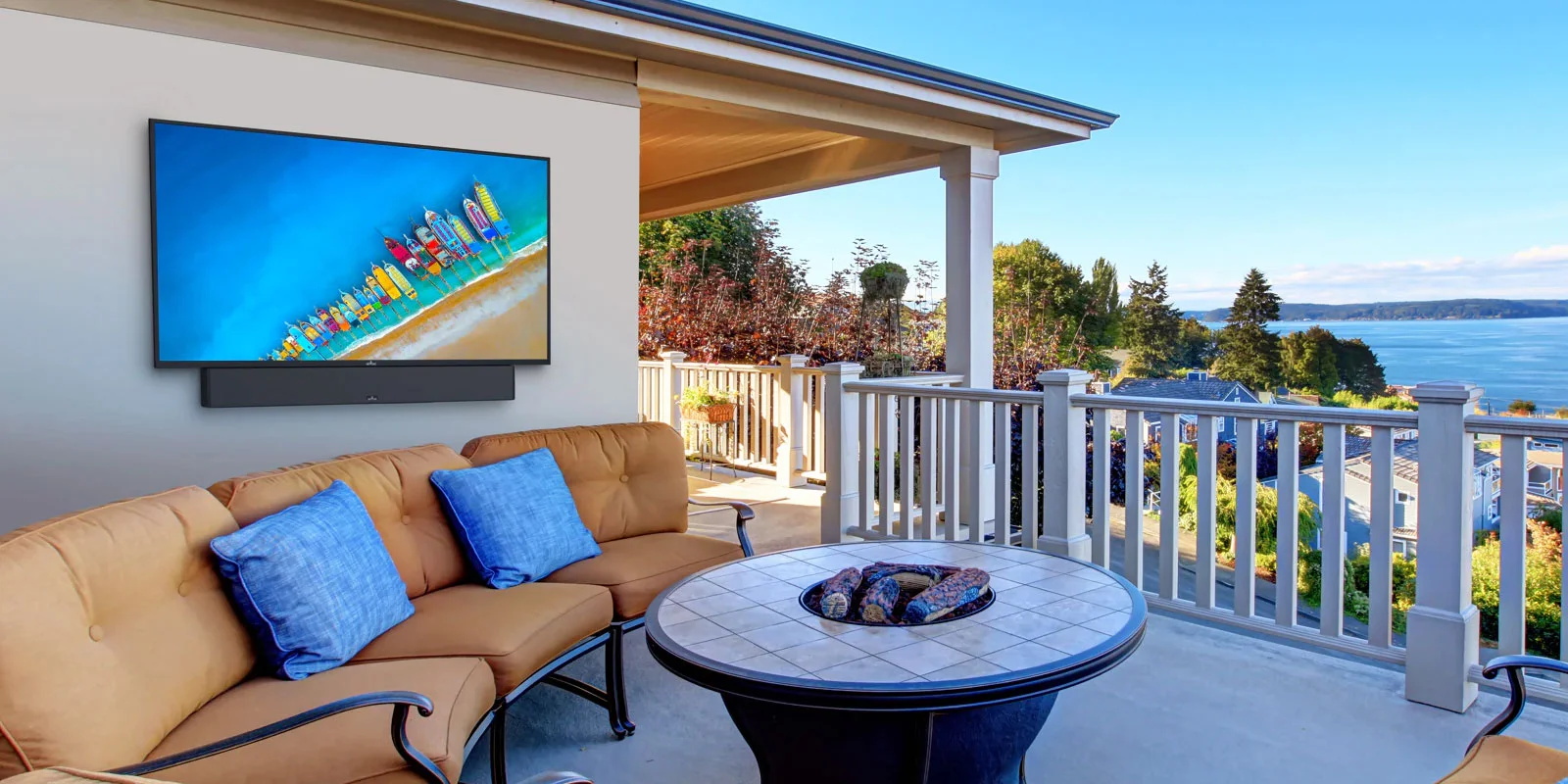 Outdoor entertainment area with audio and video