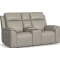 Flexsteel Vernon Power Reclining Loveseat with Console, Power Headrests, Lumbar, Heat and Massage in Dove Grey Fabric