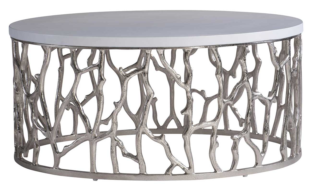 Bernhardt Milos Outdoor Cocktail Table in Bone|Shiny Nickel