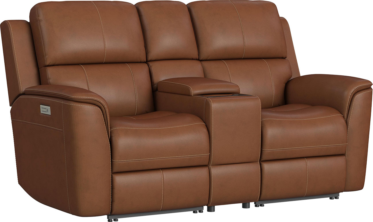 Angled view of Flexsteel Henry Power Reclining Loveseat in Leather
