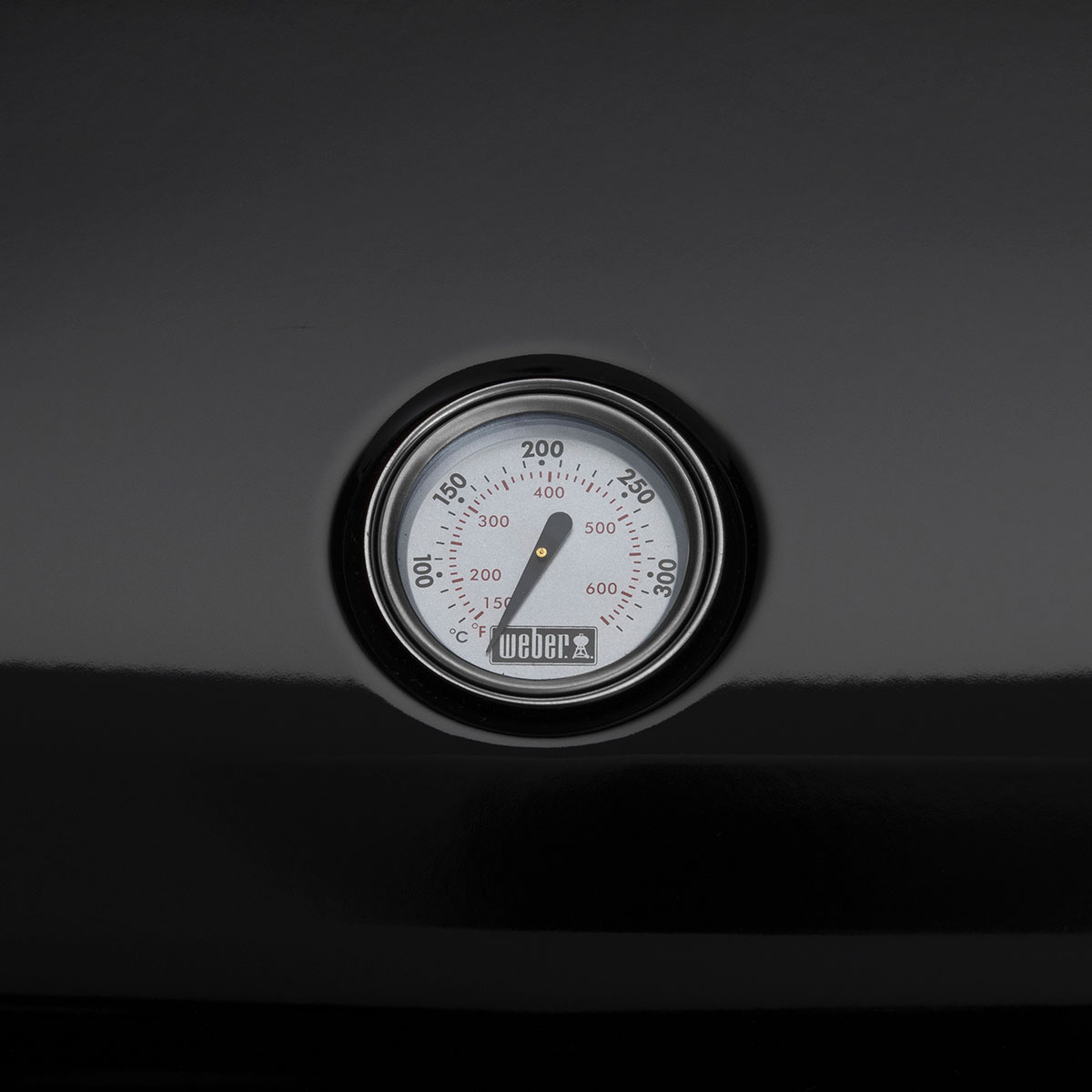 Weber Portable Grill Showing Celsius Temperature Gauge
