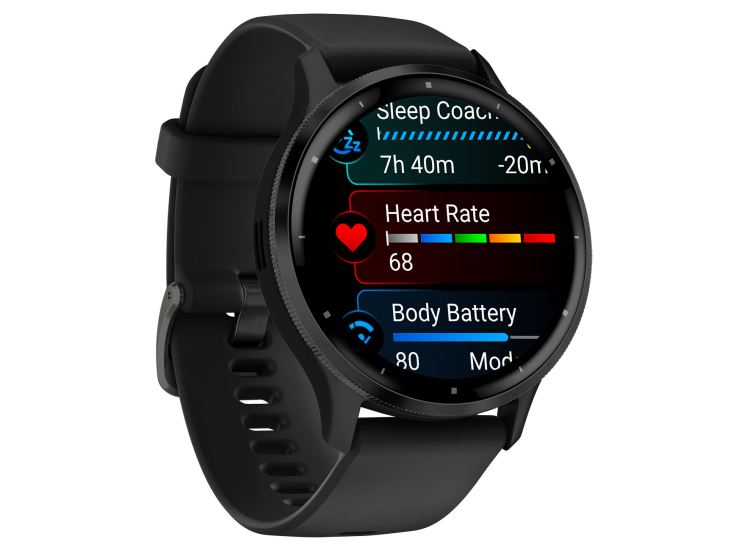 Garmin Venu 3 45mm Watch, Slate Stainless Bezel Steel with Black Case and Silicone Band - 010-02784-01