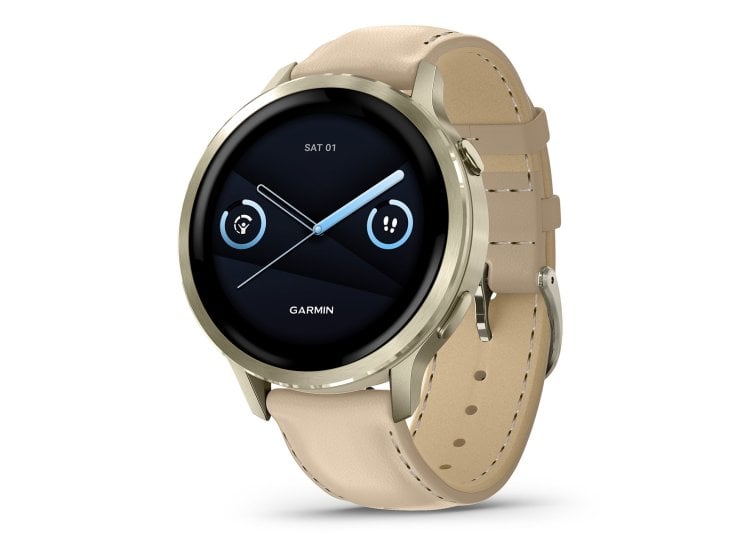 Garmin Venu 41mm Gold Bezel Light Sand Leather Band 010-03013-03