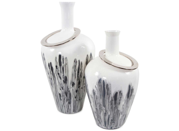 Howard Elliott The Albrecht Thin Necked Medium Glass Vase in White Statuario Finish - HE-51402