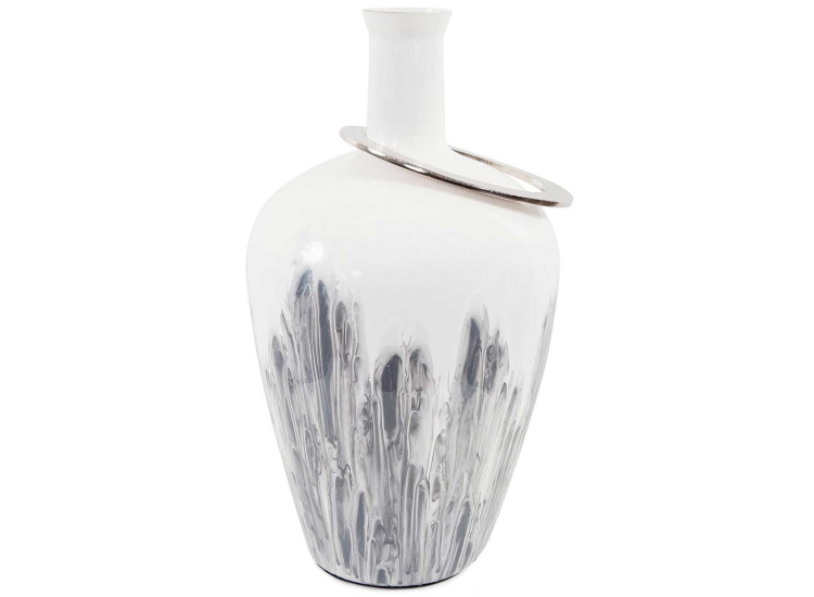 Howard Elliott The Albrecht Thin Necked Medium Glass Vase in White Statuario Finish - HE-51402