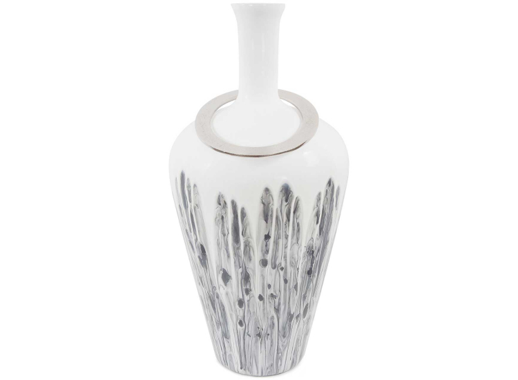 Howard Elliott The Albrecht Thin Necked Large Glass Vase in White Statuario Finish - HE-51403