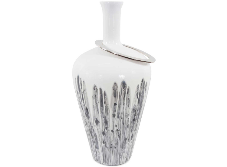 Howard Elliott The Albrecht Thin Necked Large Glass Vase in White Statuario Finish - HE-51403