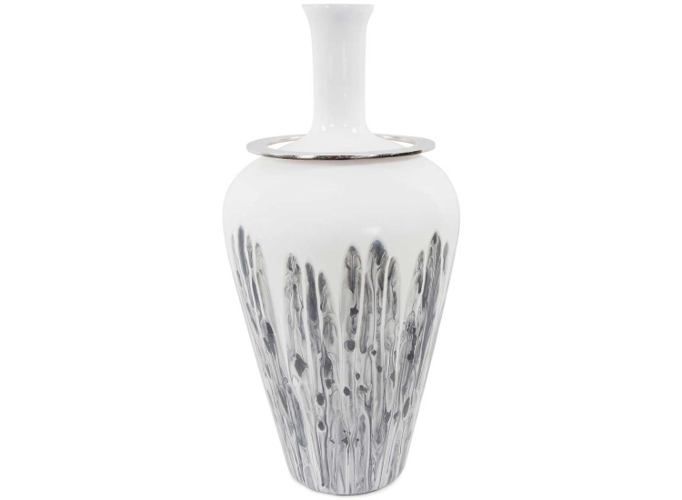 Howard Elliott The Albrecht Thin Necked Large Glass Vase in White Statuario Finish - HE-51403