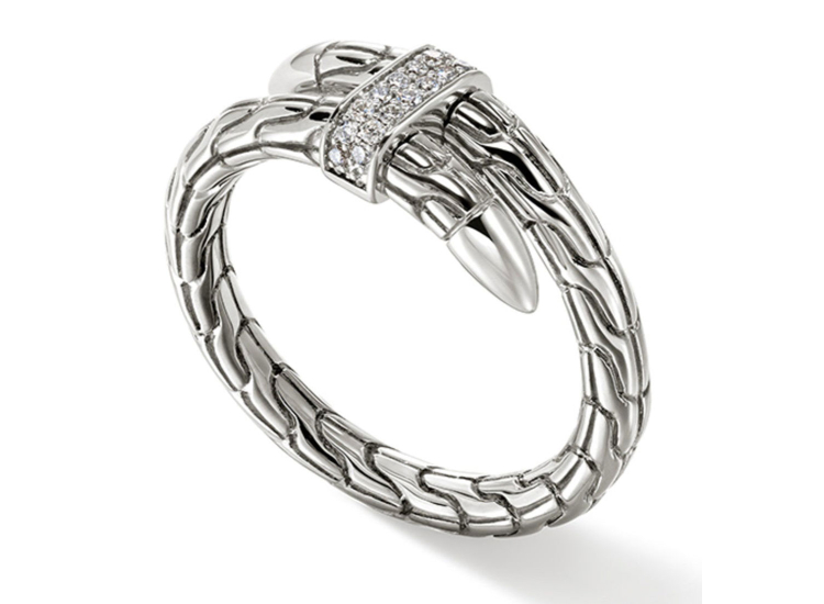 John Hardy Spear Ring with Diamonds, Size 7 in Sterling Silver - RBP986802DI