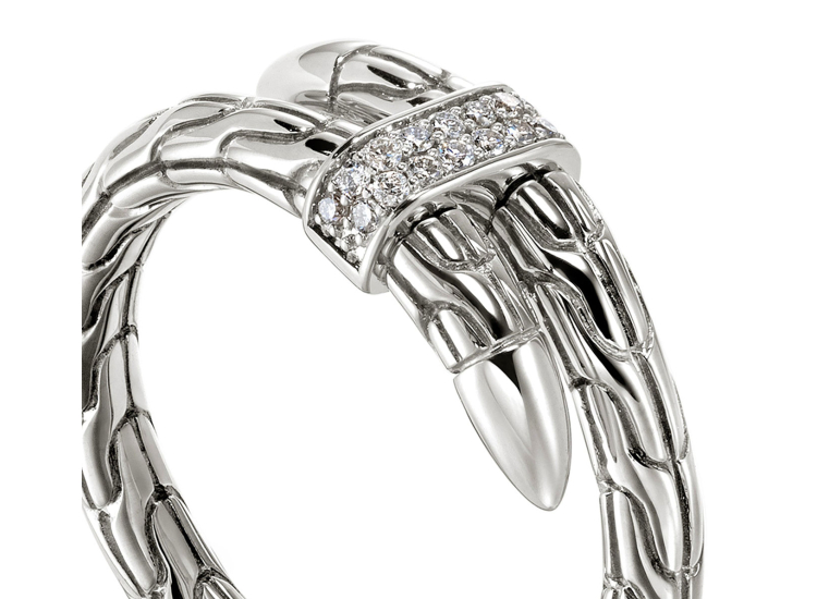 John Hardy Spear Ring with Diamonds, Size 7 in Sterling Silver - RBP986802DI