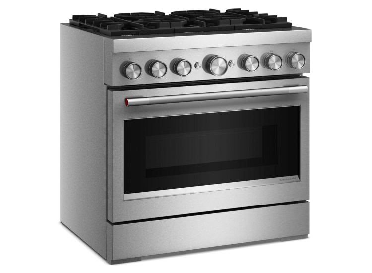 KitchenAid Commercial-Style Dual Fuel Range with No Preheat Air Fry Mode 36-Inch Wide in Stainless Steel - KFDS936SSS