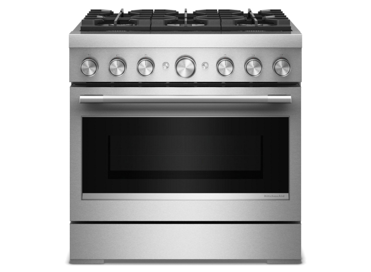 KitchenAid Commercial-Style Dual Fuel Range with No Preheat Air Fry Mode 36-Inch Wide in Stainless Steel - KFDS936SSS