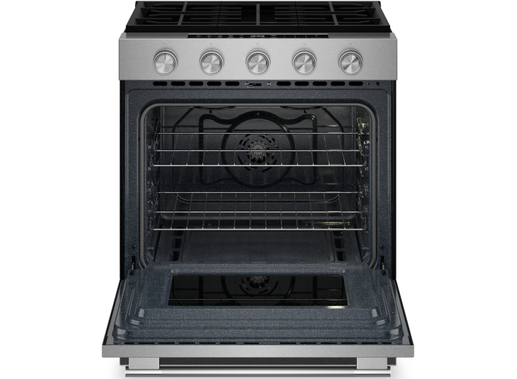 KitchenAid 5 Cu. Ft. Slide-in Gas Range with Convection Cooking 30-Inch Wide in PrintShield Stainless Steel - KSGS330SPS
