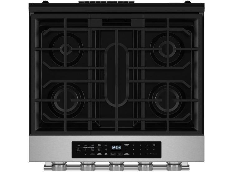 KitchenAid 5 Cu. Ft. Slide-in Gas Range with Convection Cooking 30-Inch Wide in PrintShield Stainless Steel - KSGS330SPS