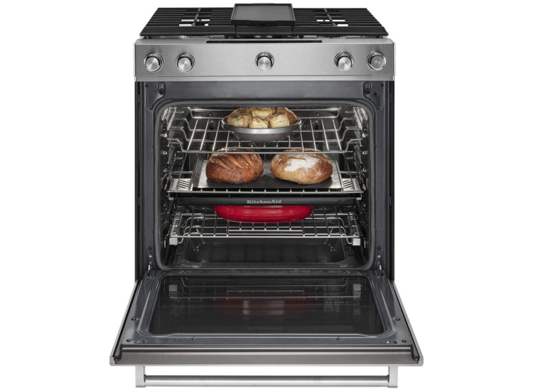 KitchenAid ADA 30 In. Stainless Steel Dual Fuel Convection Slide-In Range With Baking Drawer - KSDB900ESS