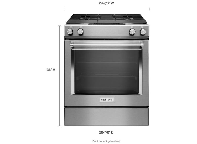 KitchenAid ADA 30 In. Stainless Steel Dual Fuel 4-Burner Downdraft Slide-In Range - KSDG950ESS