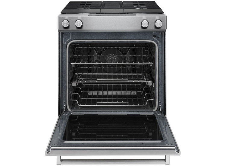 KitchenAid ADA 30 In. Stainless Steel Dual Fuel 4-Burner Downdraft Slide-In Range - KSDG950ESS