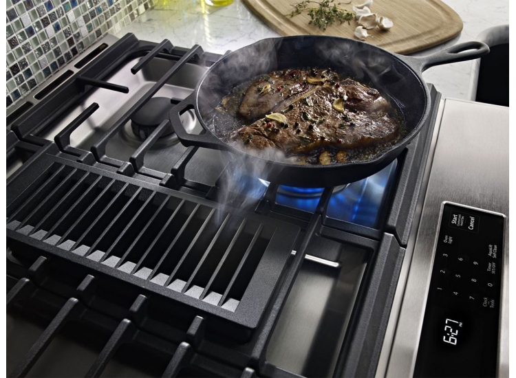 KitchenAid ADA 30 In. Stainless Steel Dual Fuel 4-Burner Downdraft Slide-In Range - KSDG950ESS