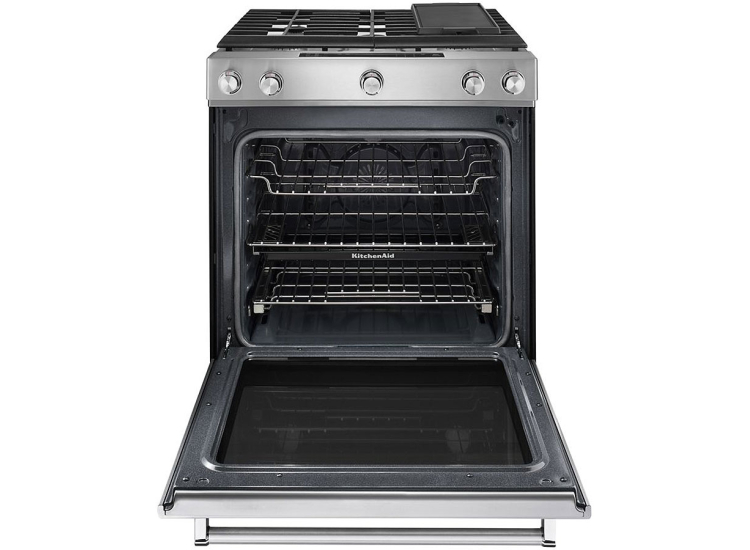 KitchenAid ADA 30 In. Stainless Steel Slide-In Convection Gas Range With Baking Drawer - KSGB900ESS