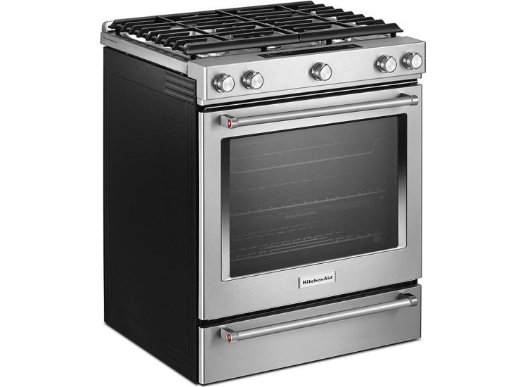 KitchenAid ADA 30 In. Stainless Steel Slide-In Convection Gas Range With Baking Drawer - KSGB900ESS