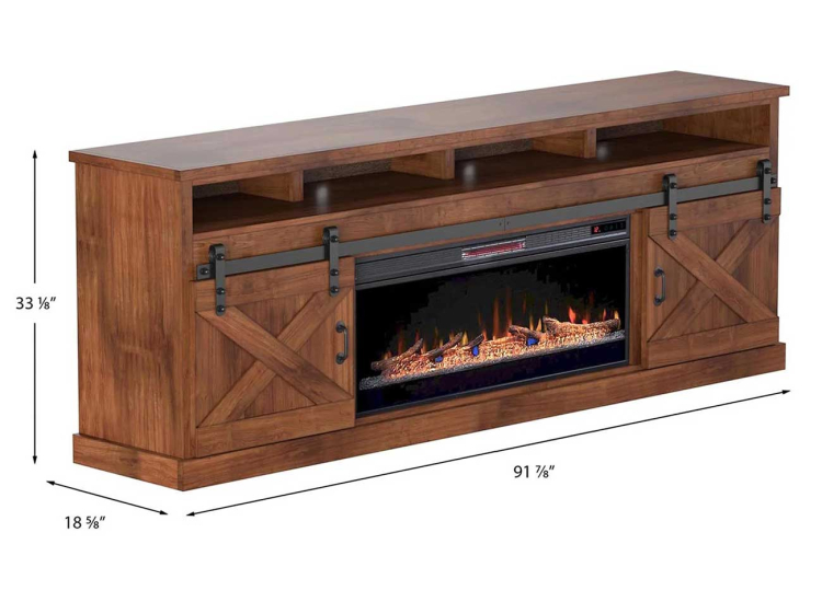 Legends Furniture Farmhouse 94" Fireplace TV Stand in Aged Whiskey - FH5410-AWY-FIRE