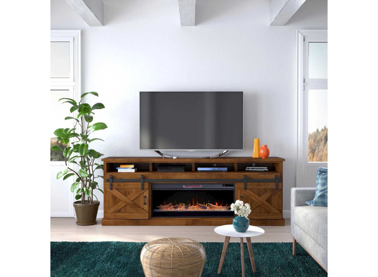 Legends Furniture Farmhouse 94" Fireplace TV Stand in Aged Whiskey - FH5410-AWY-FIRE