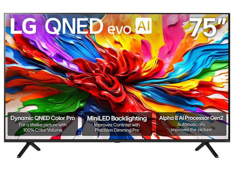 LG QNED92A Series TV 75-Inch Mini LED 4K Smart with evo AI in Black - 75QNED92AUA